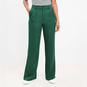 NWT Loft Emory Wide Leg Trousers High Rise Pleated In Emerald Green Size 12